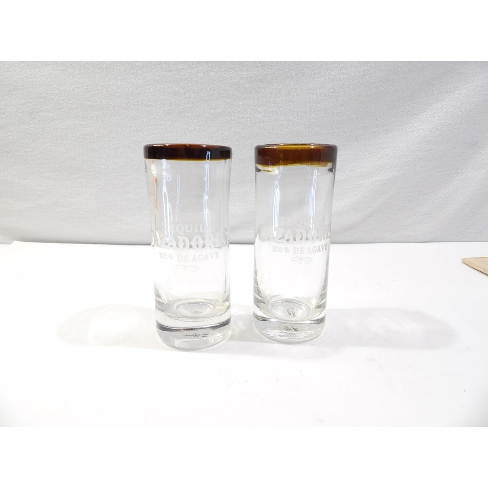 Cazadores Tequila de Agave Tall Brown Rim Shooter Blown Glass Shot Glasses 2pcs